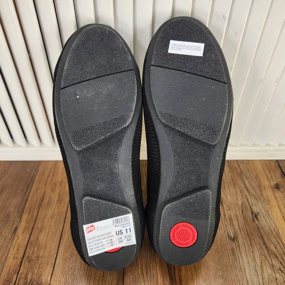 Fitflop Allegro Knit Ballet Flats Womens Size 11 Black Low Slip On Comfort Shoes